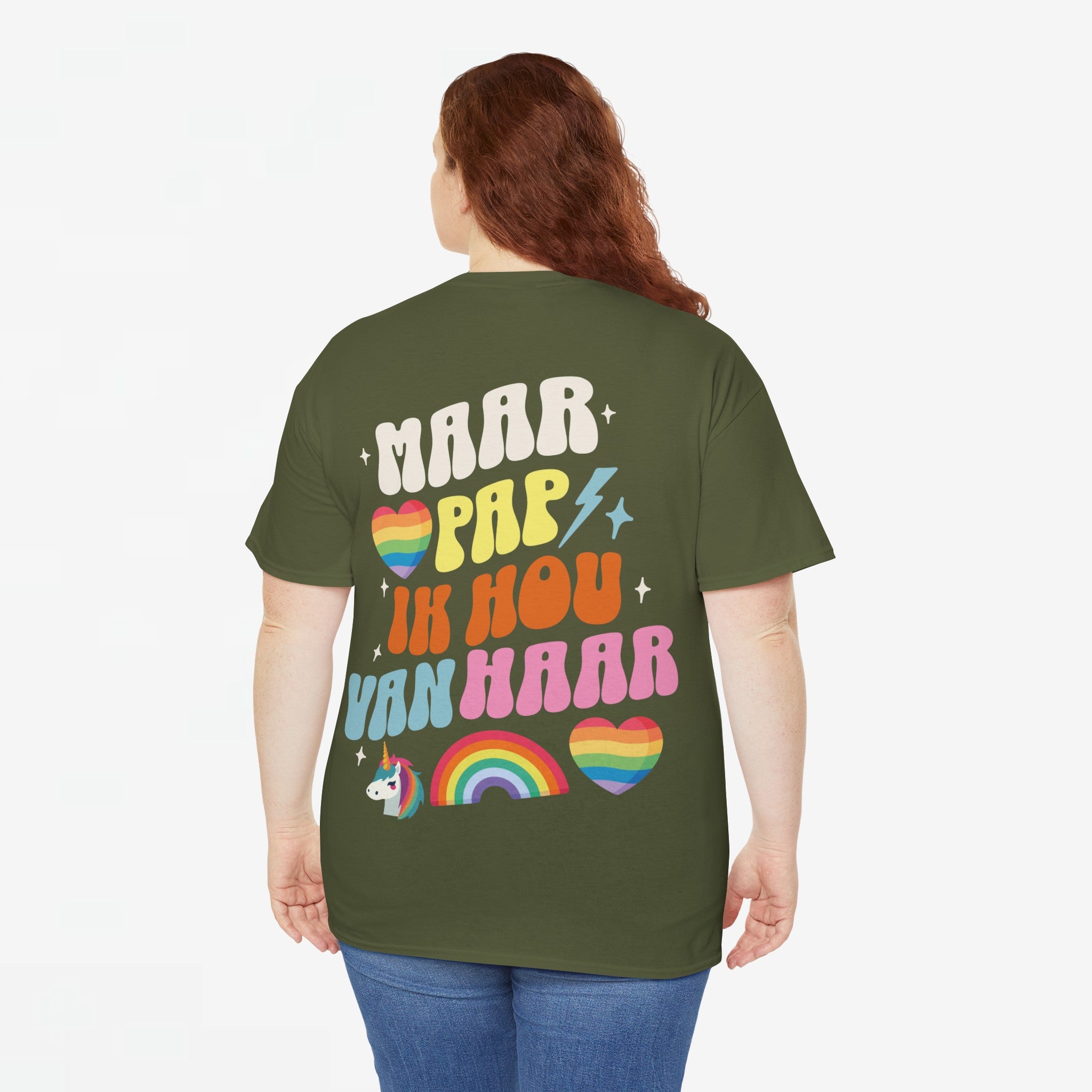 Gay Pride T-shirt - Maar Pap, Ik Hou Van Haar Eenhoorn - Back Print - Oversized Tee