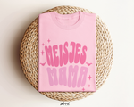Lichtroze meisjes-T-shirt met roze grafische tekst op de borst, korte mouwen