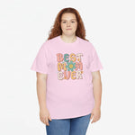 Roze oversized T-shirt met ronde hals en kleurrijke tekstprint “BEST MOM EVER”