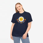 Oversized T-shirt navy met smiley zonprint en bloemenkrans "Wifey Mama Boss"