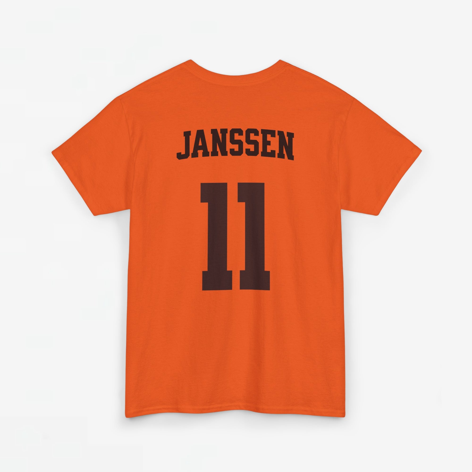 Oranje T-shirt voor EK, WK en Koningsdag - Personaliseer met Naam & Rugnummer - Nederlandse Vlag (zwarte tekst)