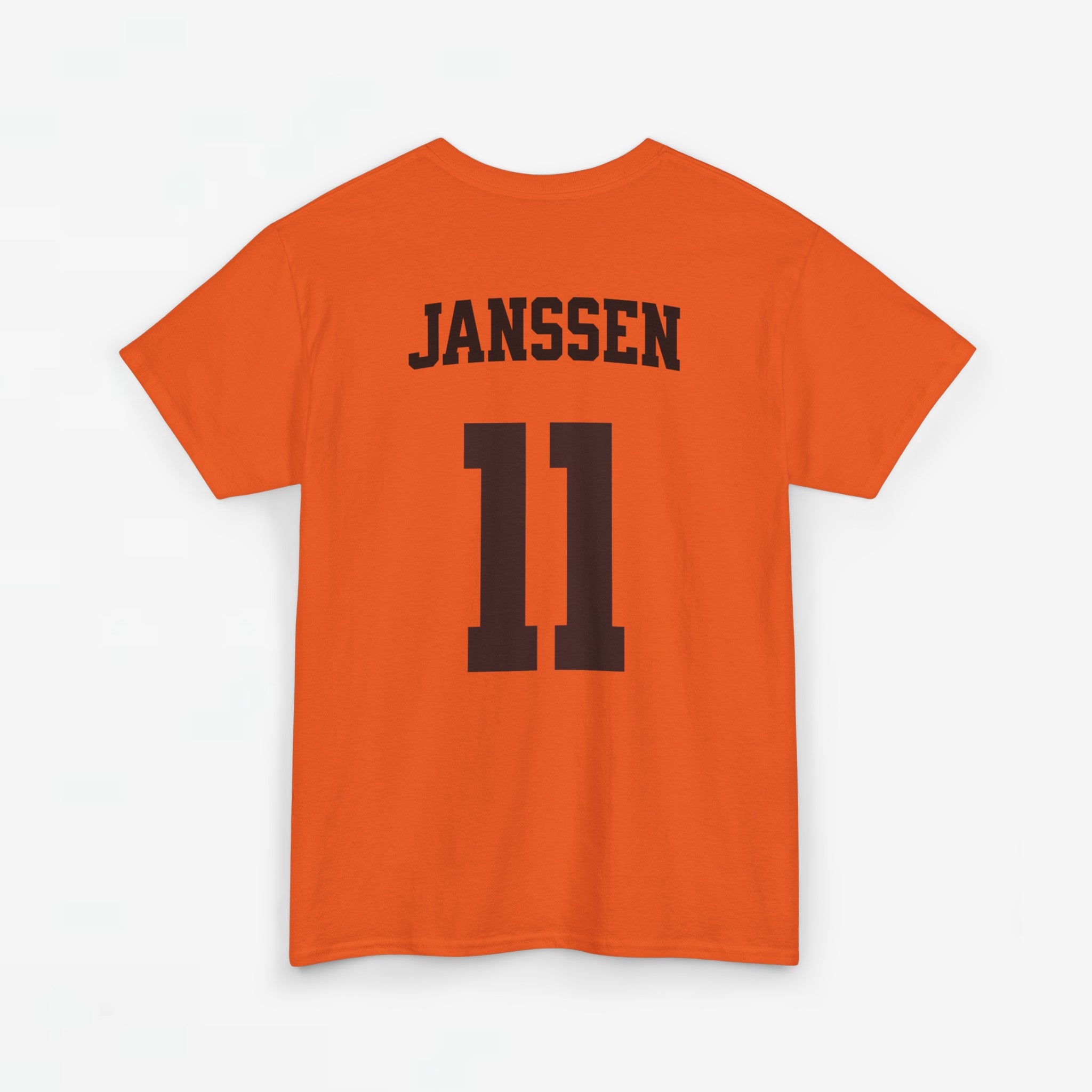 Oranje T-shirt voor EK, WK en Koningsdag - Personaliseer met Naam & Rugnummer - Nederlandse Vlag (zwarte tekst)