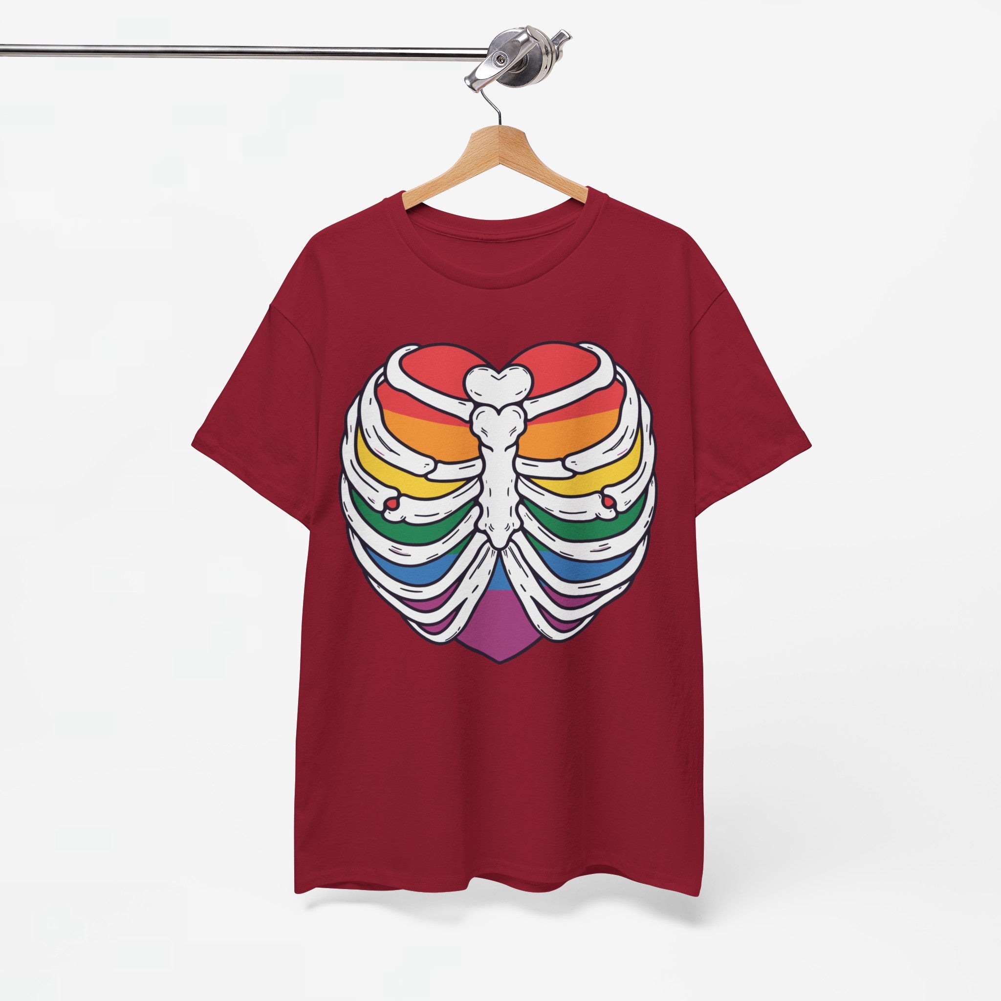 Gay Pride T-shirt - Skelet Regenbooghart - Oversized #67
