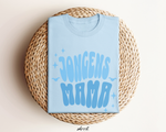 Lichtblauw oversized jongens T-shirt met ronde hals en opdruk met sterren en tekst