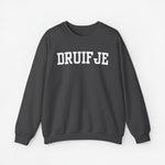 Antracietgrijze trui met 'DRUIFJE' print op de borst.