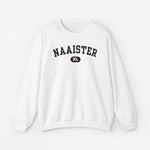 Witte sweater met ronde hals, lange mouwen en NAaister NL-tekstprint op de borst