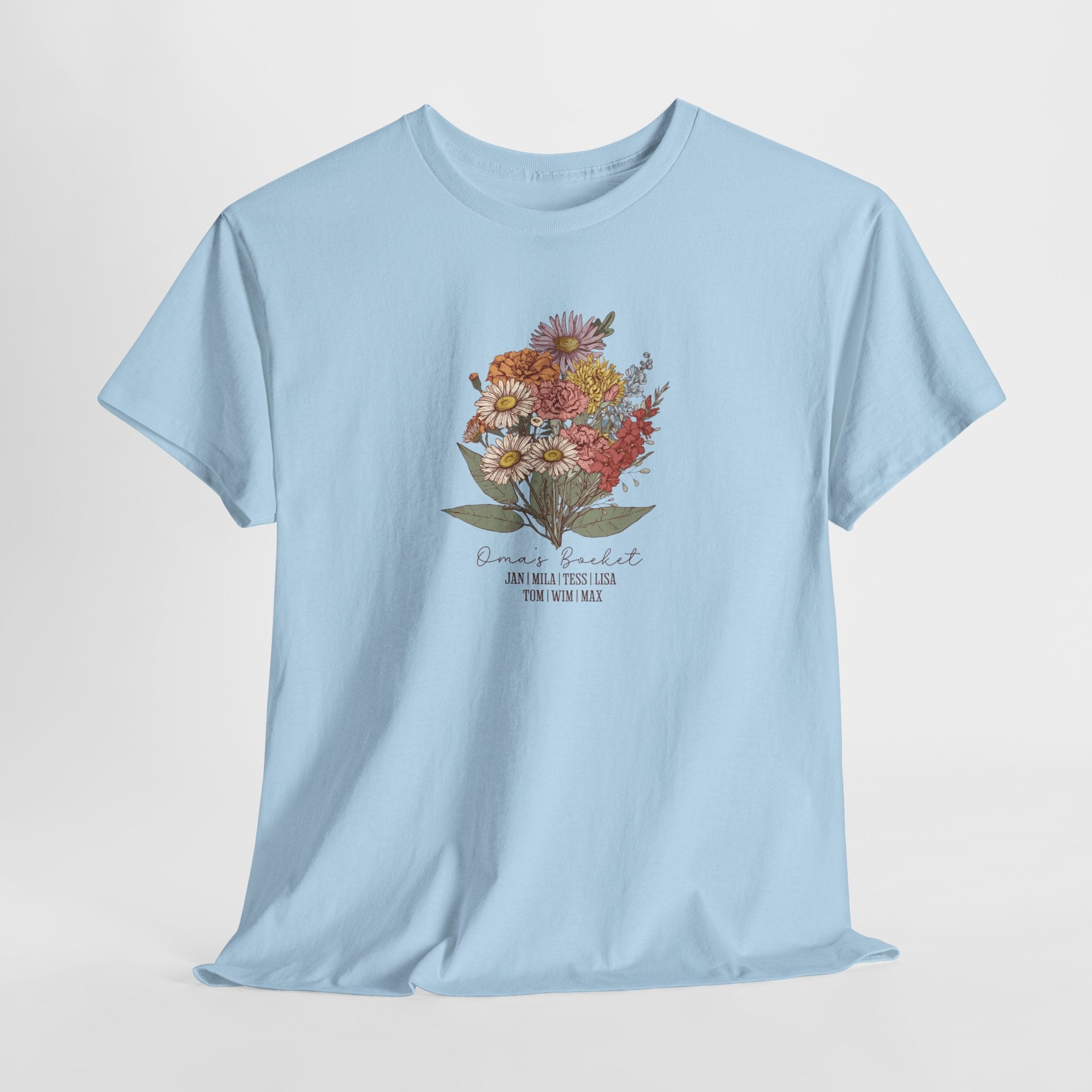 Gepersonaliseerde Moederdag Mama Cadeau - T-shirt - Oma's boeket met namen en geboortemaand bloemen