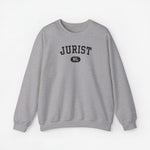 Lichtgrijze sweater met borstprint “JURIST” en “NL” in ronde badge