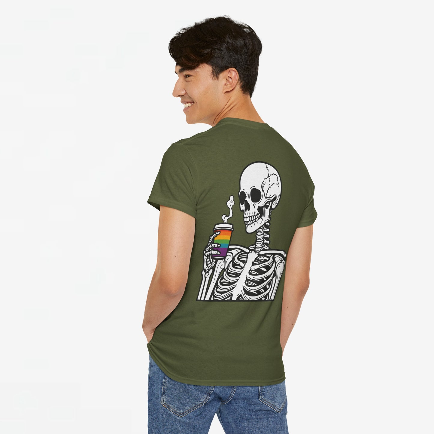 Gay Pride T-shirt - Skelet Regenboog Koffie - Oversized #73