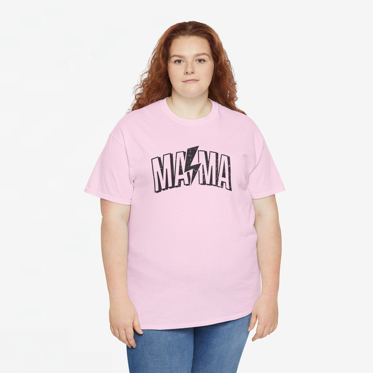Roze t-shirt met 'MAMA'-opdruk, ronde hals en losse oversized pasvorm.