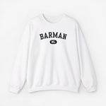 Witte trui met ronde hals en BARMAN print met NL-embleem op de borst