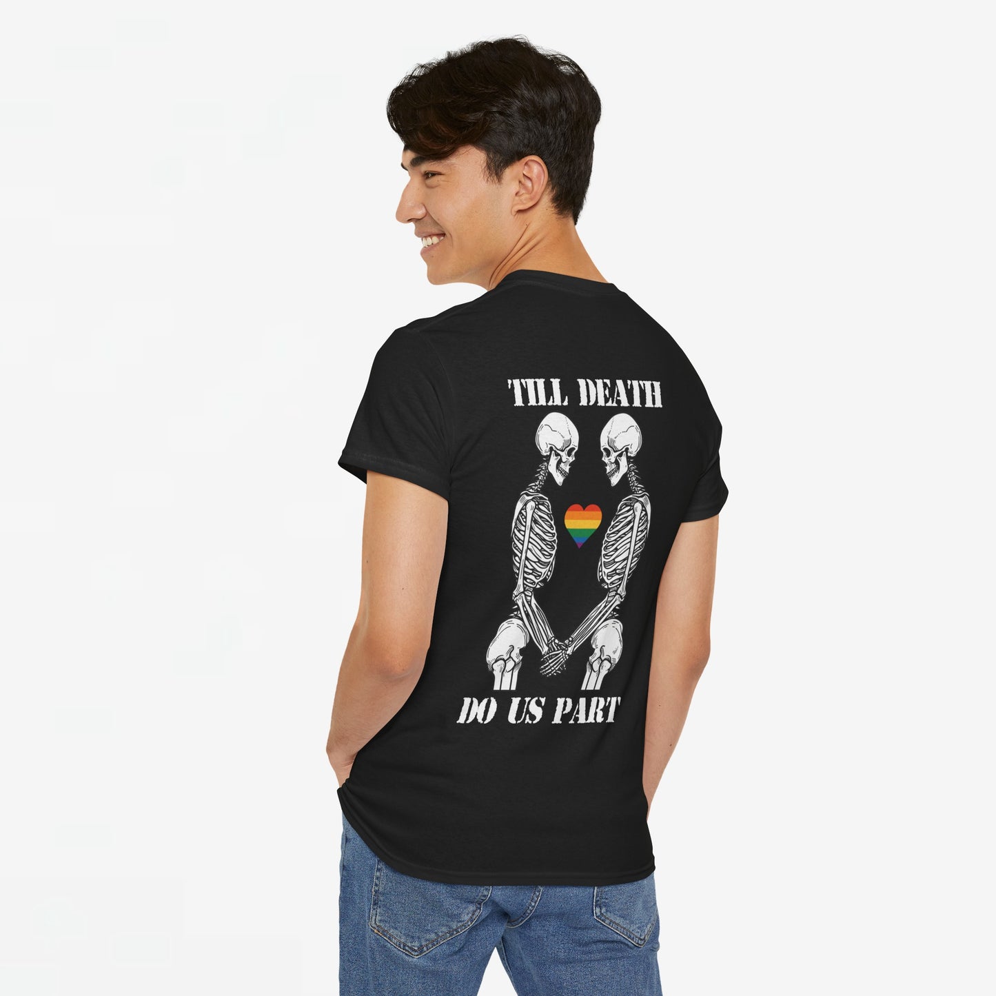 Gay Pride T-shirt - Skelet Echtpaar Till Death Do Us Part - Back Print - Oversized #74