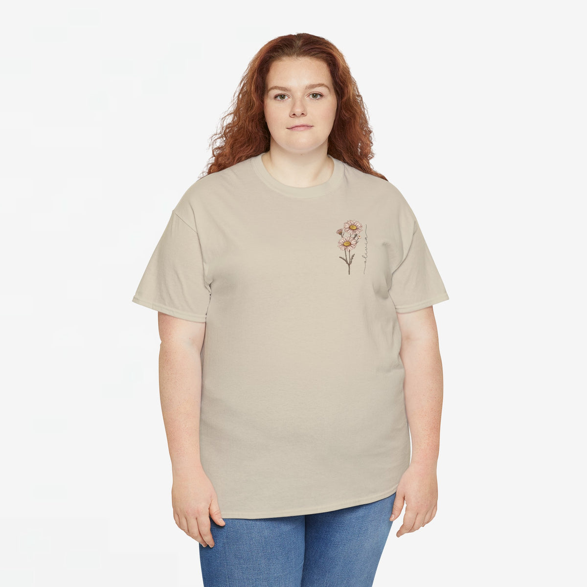 T-shirt met bloemenprint op de borst, beige, korte mouwen