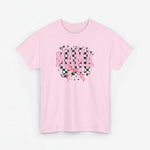 Roze T-shirt met ronde hals en MAMA-tekstprint met strik en zwarte accenten