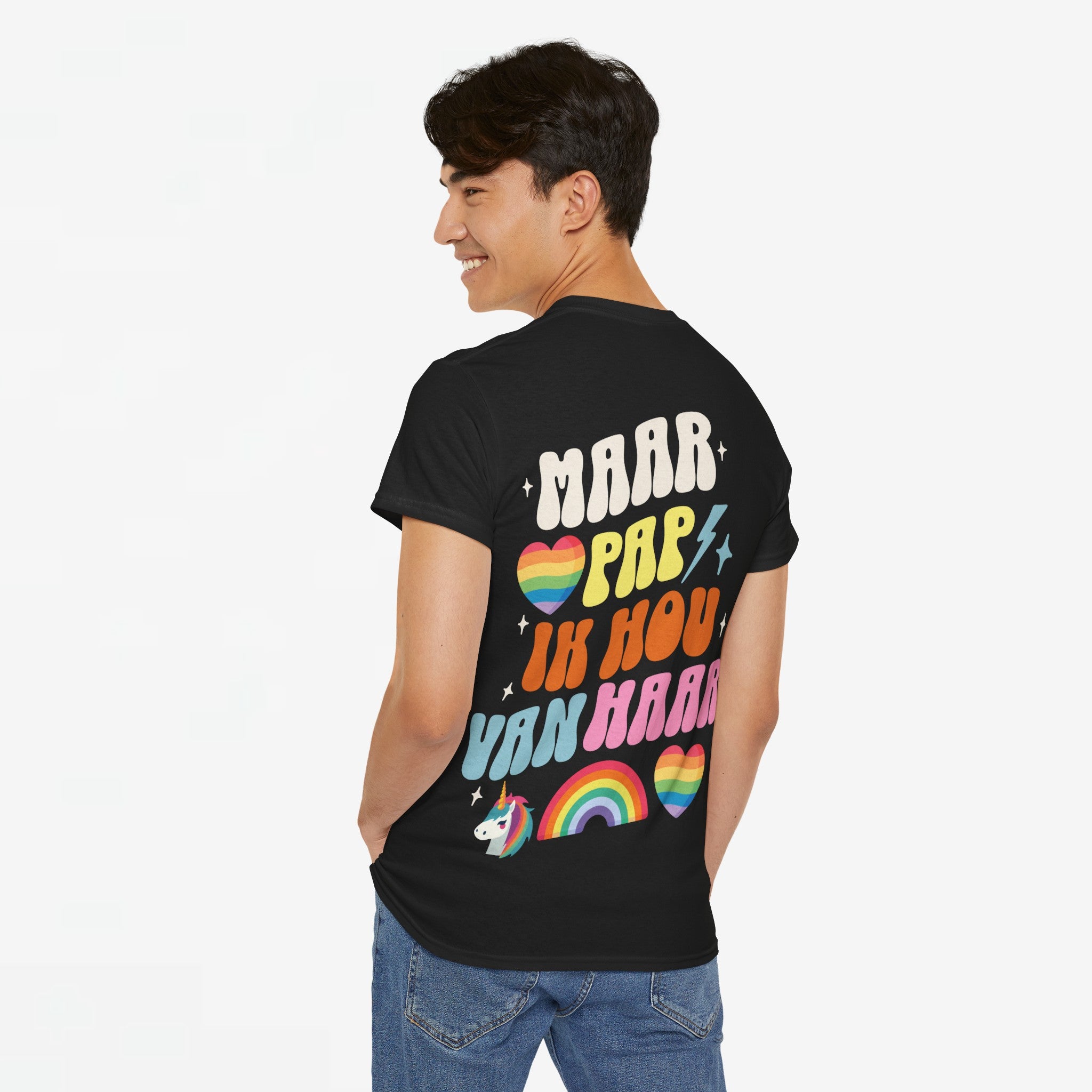 Gay Pride T-shirt - Maar Pap, Ik Hou Van Haar Eenhoorn - Back Print - Oversized Tee