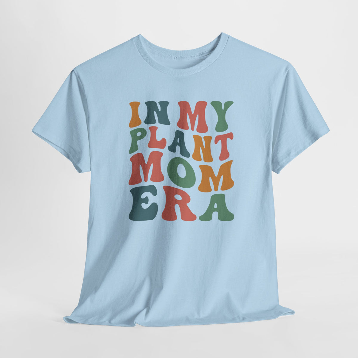 Lichtblauwe oversized T-shirt met ronde hals en grote gekleurde tekstprint op de borst
