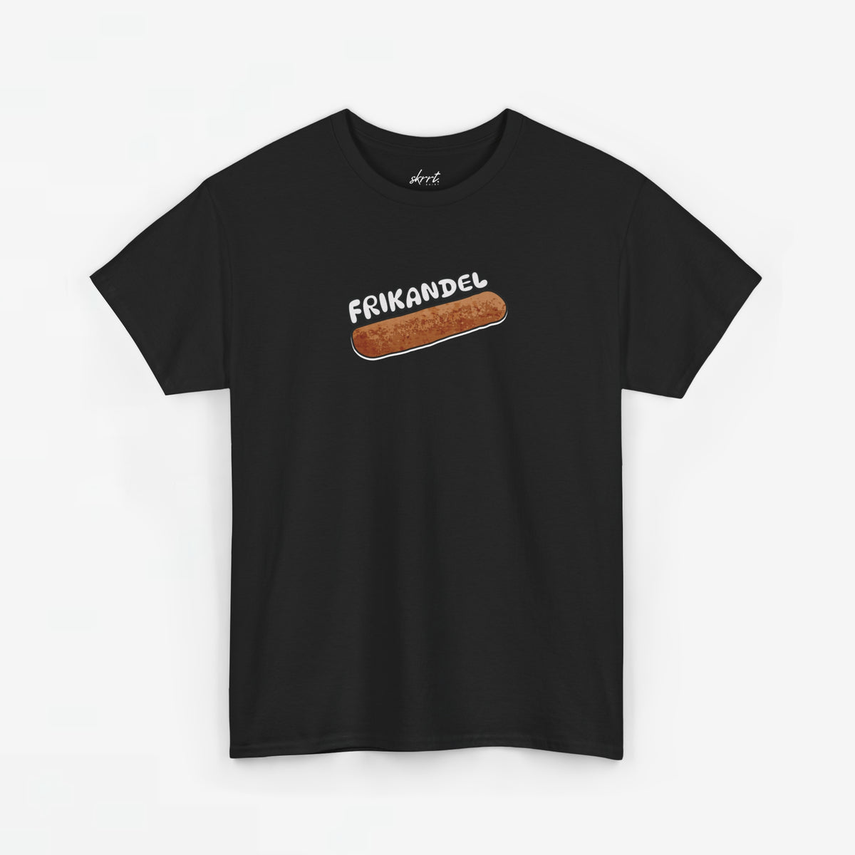 Oversized zwart T-shirt met frikandel-frontprint op de borst