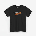 Oversized zwart T-shirt met frikandel-frontprint op de borst