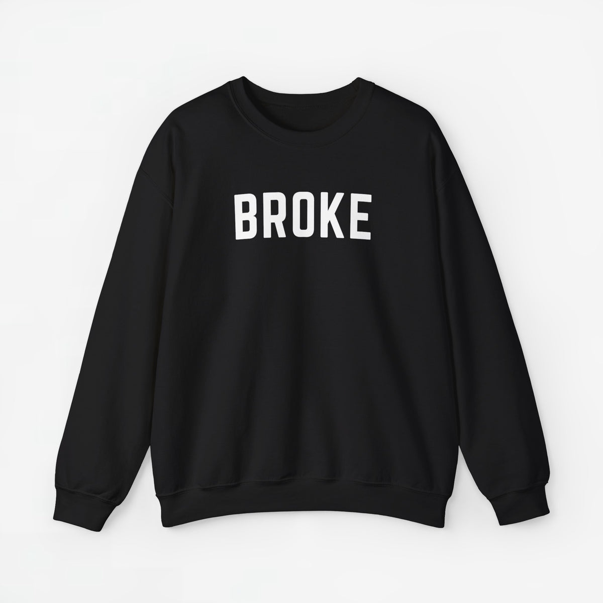 Sweatshirt met lange mouwen in zwart met tekst BROKE op de borst.