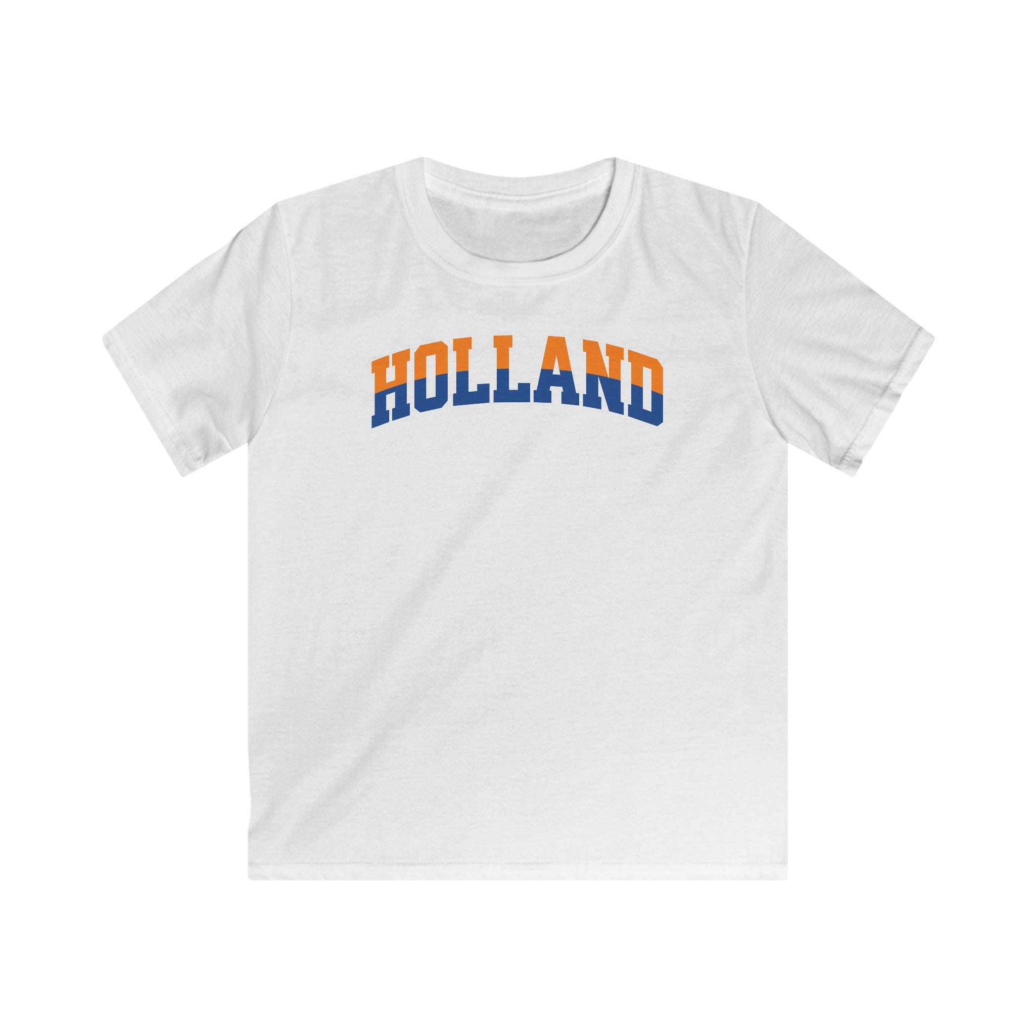 Kind Voetbal T-shirt - EK, WK en Koningsdag Kinderkleding - HOLLAND - oranje en blauwe tekst