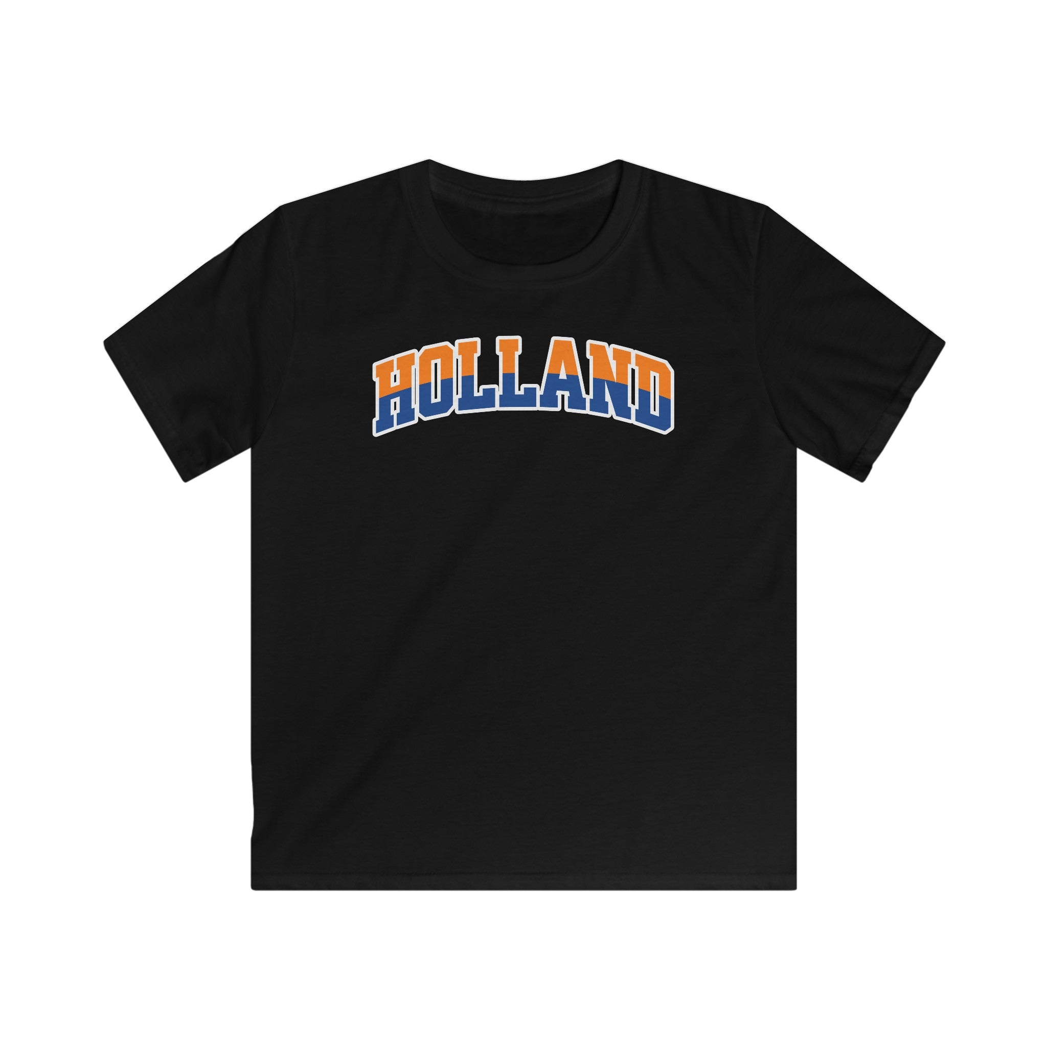 Kind Voetbal T-shirt - EK, WK en Koningsdag Kinderkleding - HOLLAND - oranje en blauwe tekst