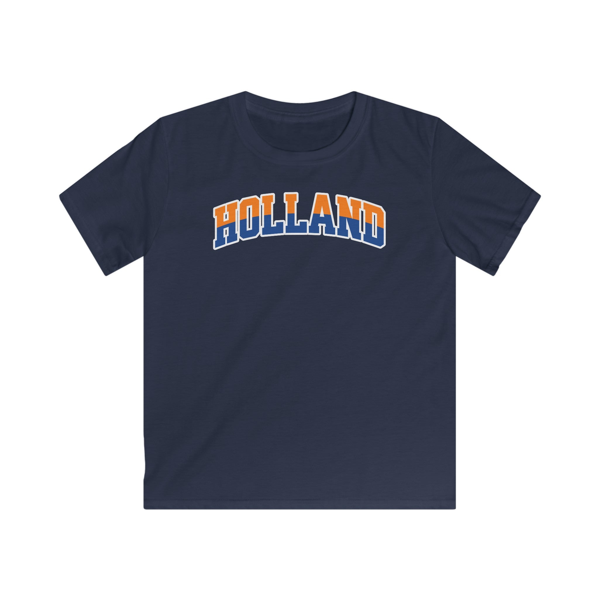 Kind Voetbal T-shirt - EK, WK en Koningsdag Kinderkleding - HOLLAND - oranje en blauwe tekst