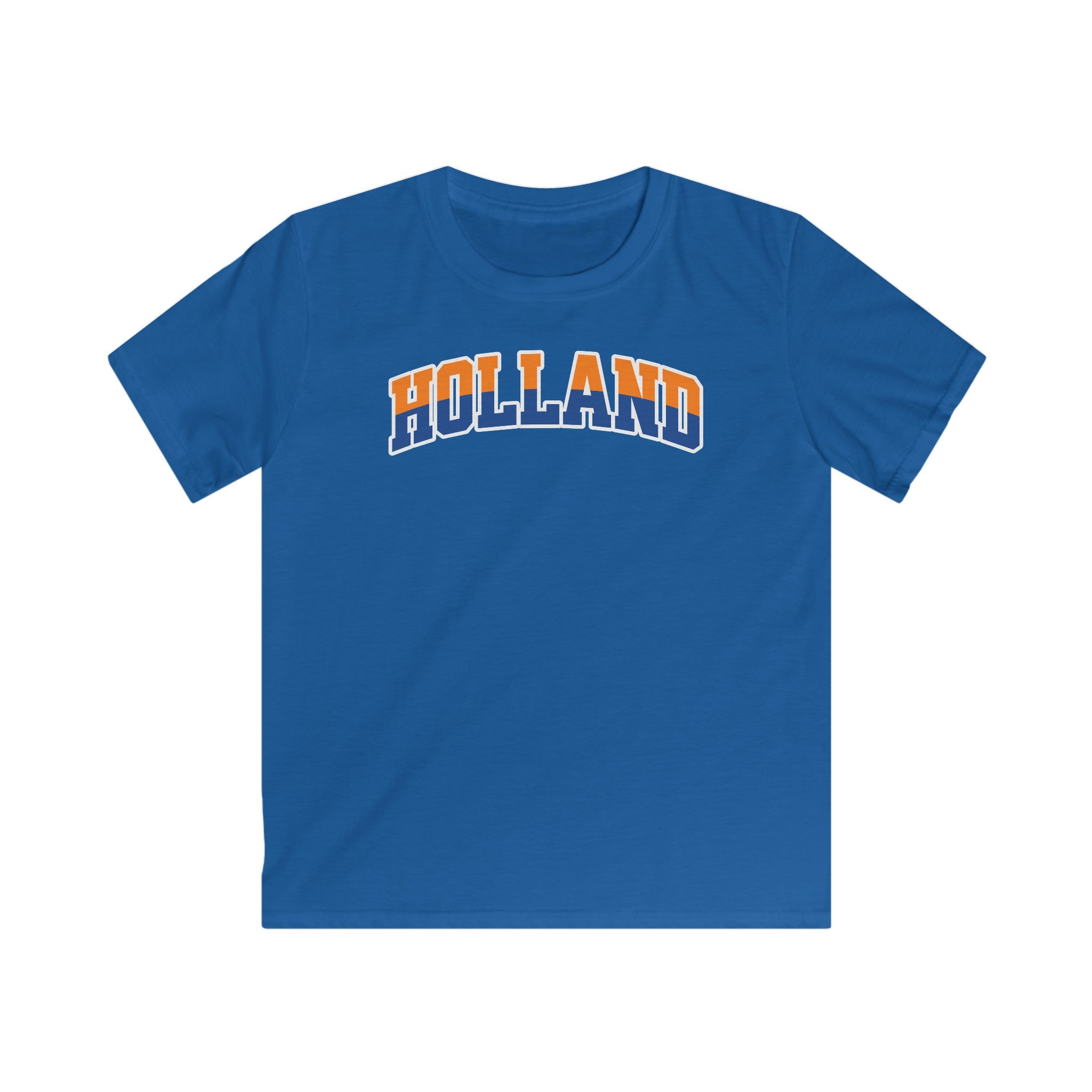 Kind Voetbal T-shirt - EK, WK en Koningsdag Kinderkleding - HOLLAND - oranje en blauwe tekst