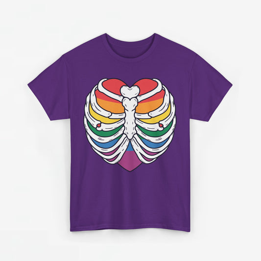 Gay Pride T-shirt - Skelet Regenbooghart - Oversized #67