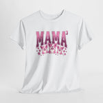 Witte T-shirt met roze 'MAMA3' borstprint en kattenfiguren onderaan