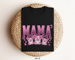 Zwarte oversized T-shirt met roze opschrift “MAMA” en drie katjes