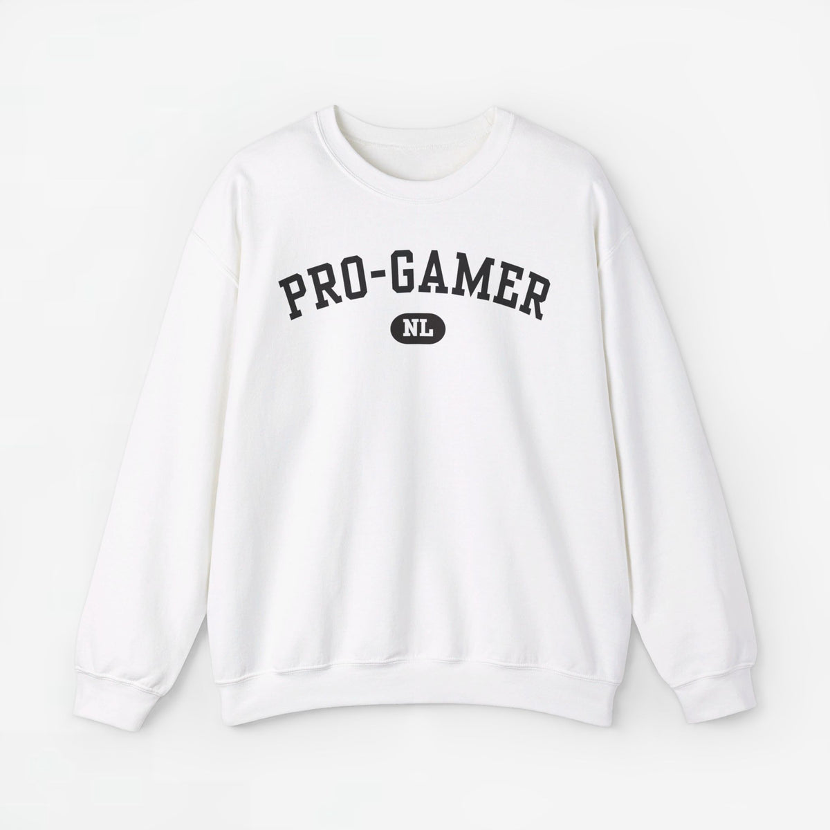Witte trui met ronde hals en PRO-GAMER print met NL-logo