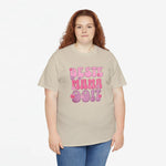 Beige oversized t-shirt met roze “Beste Mama Ooit” tekstprint op de borst