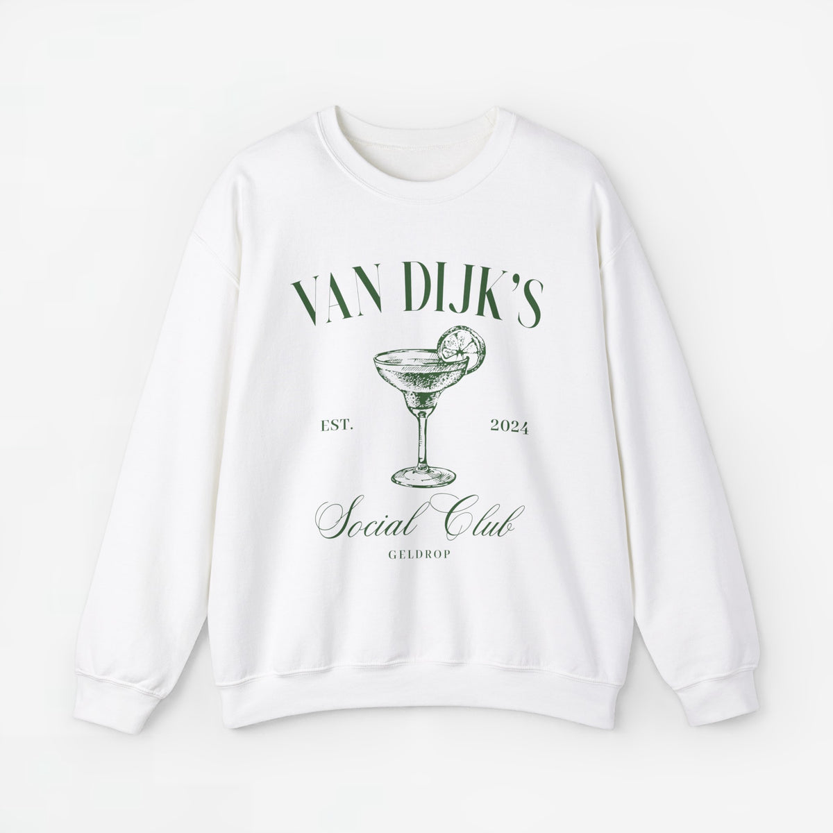 Witte sweatshirt met ronde hals en opdruk van cocktailglas met tekst