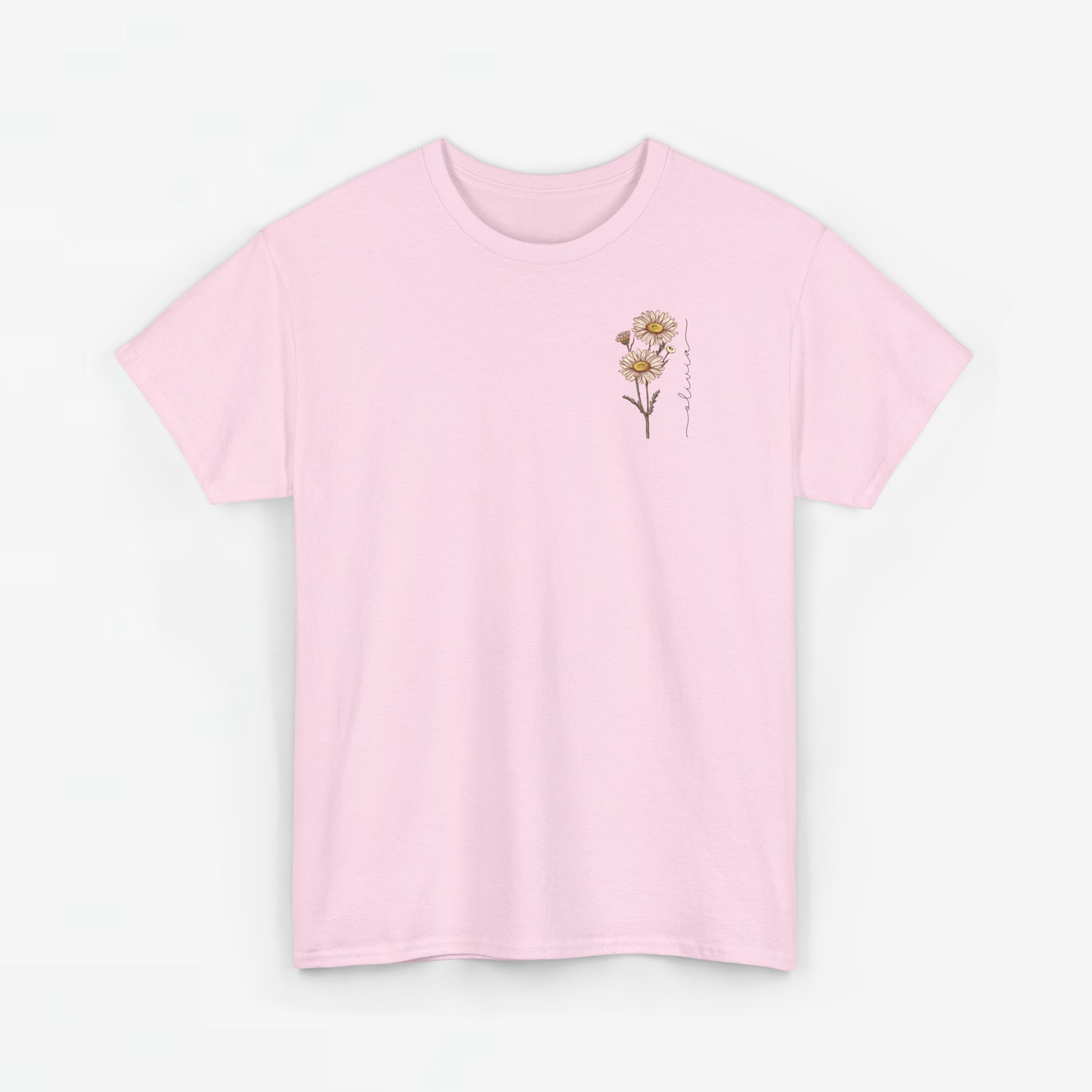 Gepersonaliseerde Moederdag Mama Cadeau - T-shirt - Geboortemaand bloem met naam - kleine print (zwarte tekst)