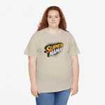 Sandkleurig T-shirt met Super Mama bedrukking en ronde hals