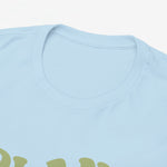 Lichtblauwe T-shirt halsboord met zachte stof en zichtbare stiksels