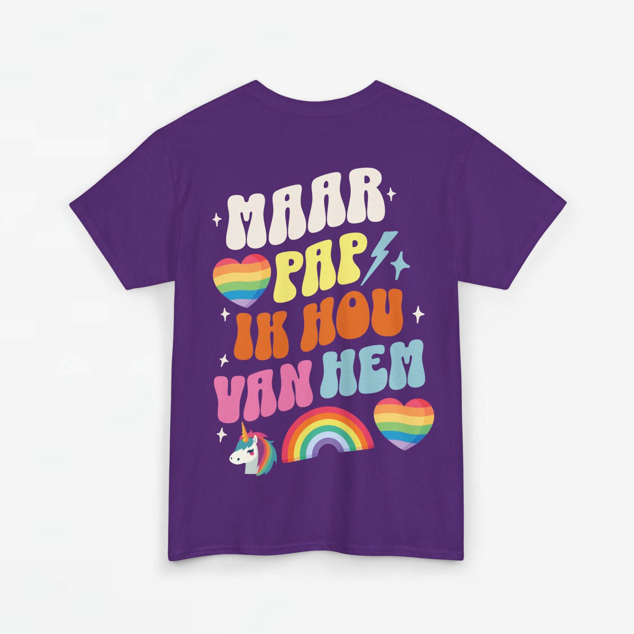 Gay Pride T-shirt -  Maar Pap, Ik Hou Van Hem Eenhoorn - Back Print  - Oversized Tee