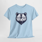 Lichtblauwe T-shirt met ronde hals en zwart 'MAMA-BEAR' beermotief op de borst