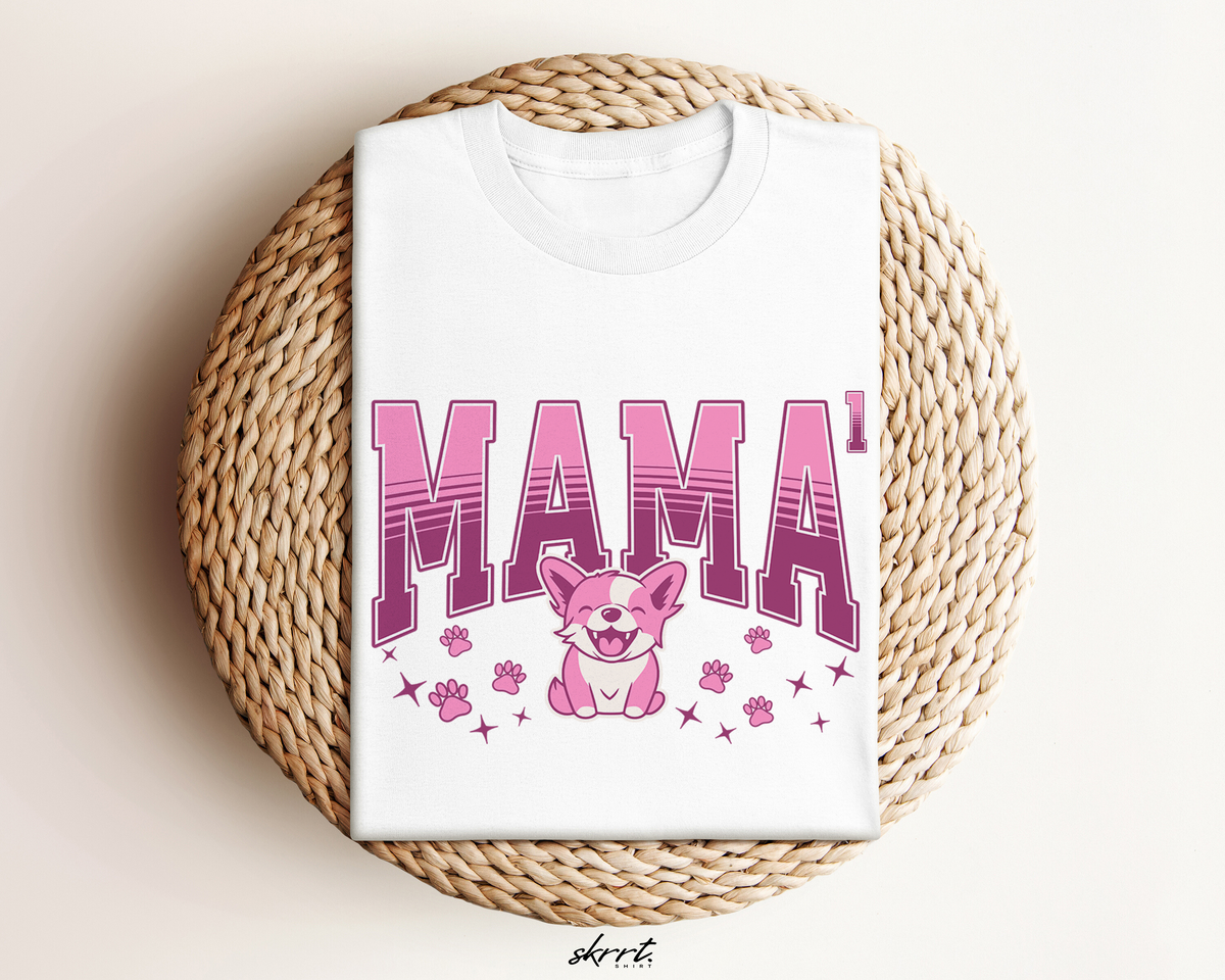 Witte oversized T-shirt met roze MAMA-print en cartoonkat met sterren en hartjes