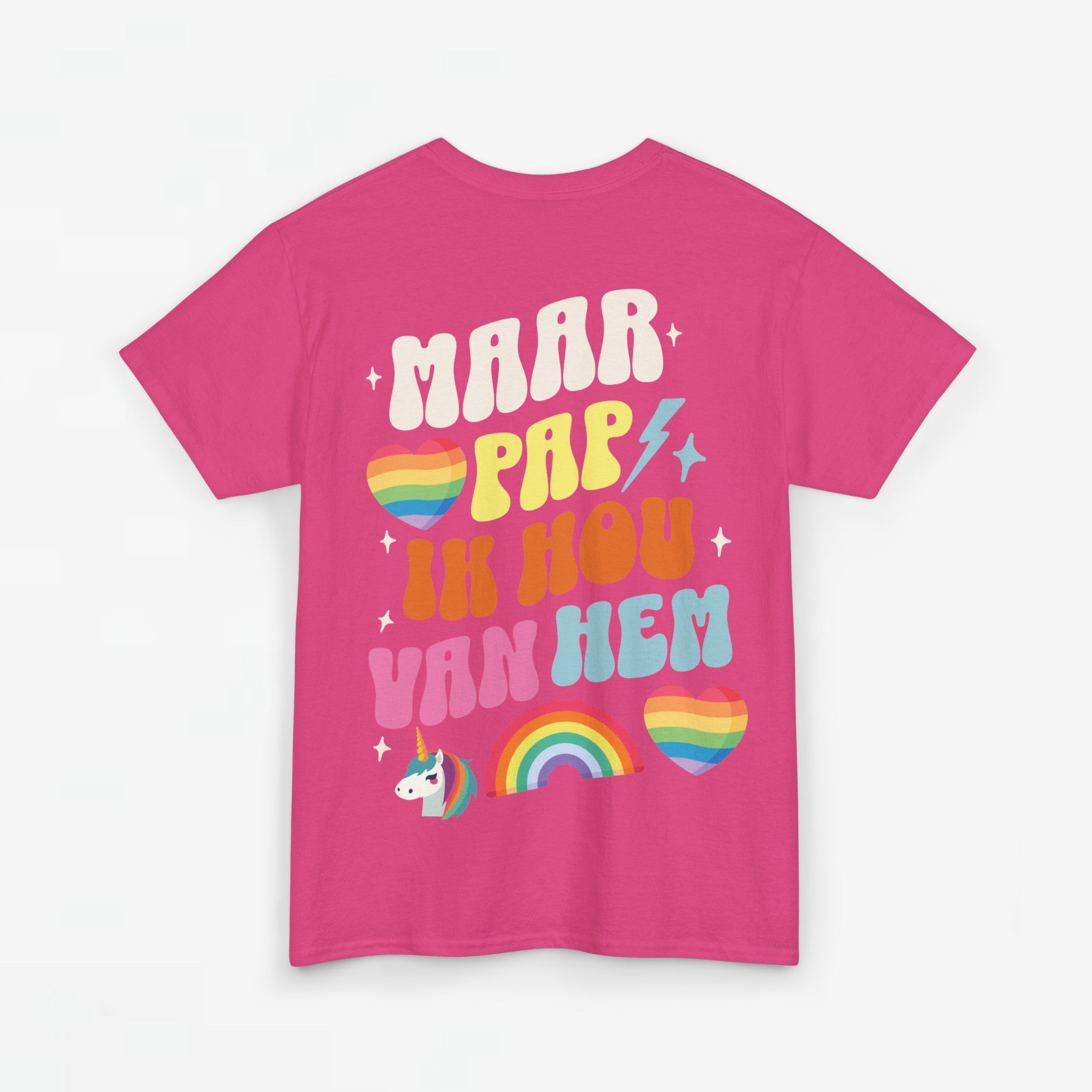 Gay Pride T-shirt -  Maar Pap, Ik Hou Van Hem Eenhoorn - Back Print  - Oversized Tee