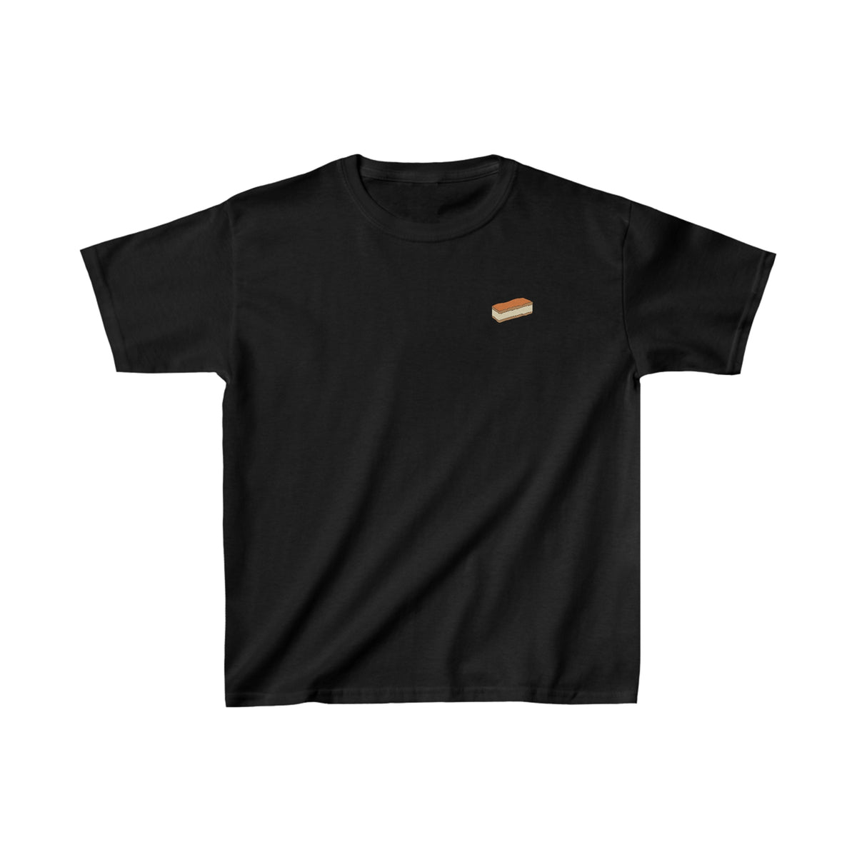 Zwart kinder T-shirt met klein rechthoekig icoon op de borst