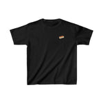 Zwart kinder T-shirt met klein rechthoekig icoon op de borst