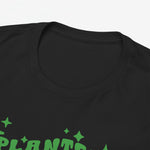 Zwart T-shirt met ronde hals en groene 'Planten Mamma'-print (detail)