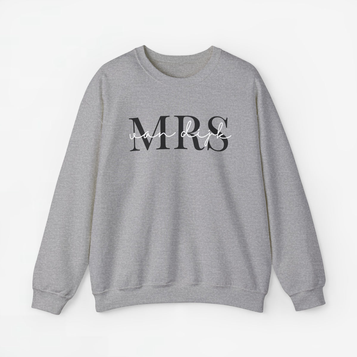Gepersonaliseerde sweatshirt lichtgrijs met opdruk “MRS” op de borst