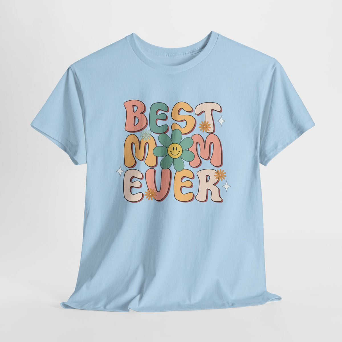 Lichtblauwe T-shirt met 'BEST EVER' tekst en bloemenillustratie