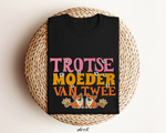 Zwart oversized T-shirt met grote kleurrijke tekstprint 'Trots moeder van twee'
