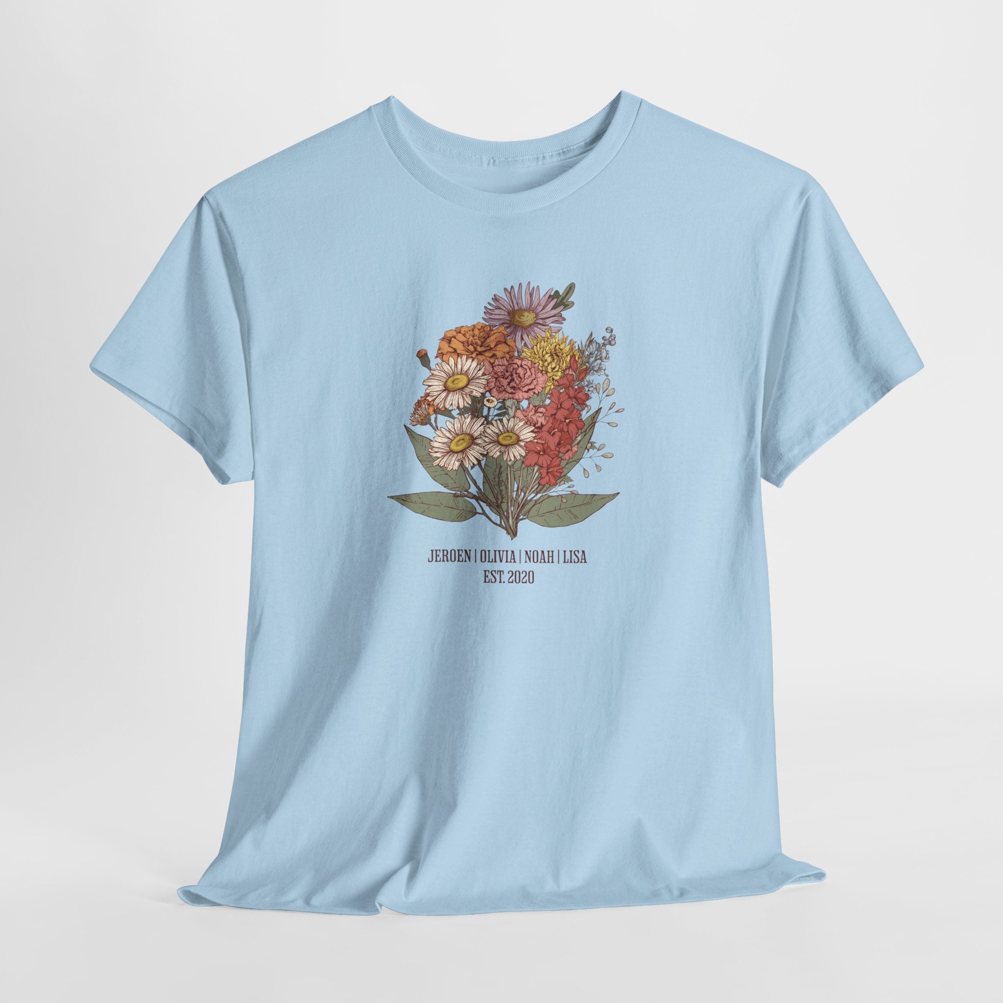 Gepersonaliseerde Moederdag Mama Cadeau - T-shirt - Familie Bloemen boeket met namen - EST [JAAR]