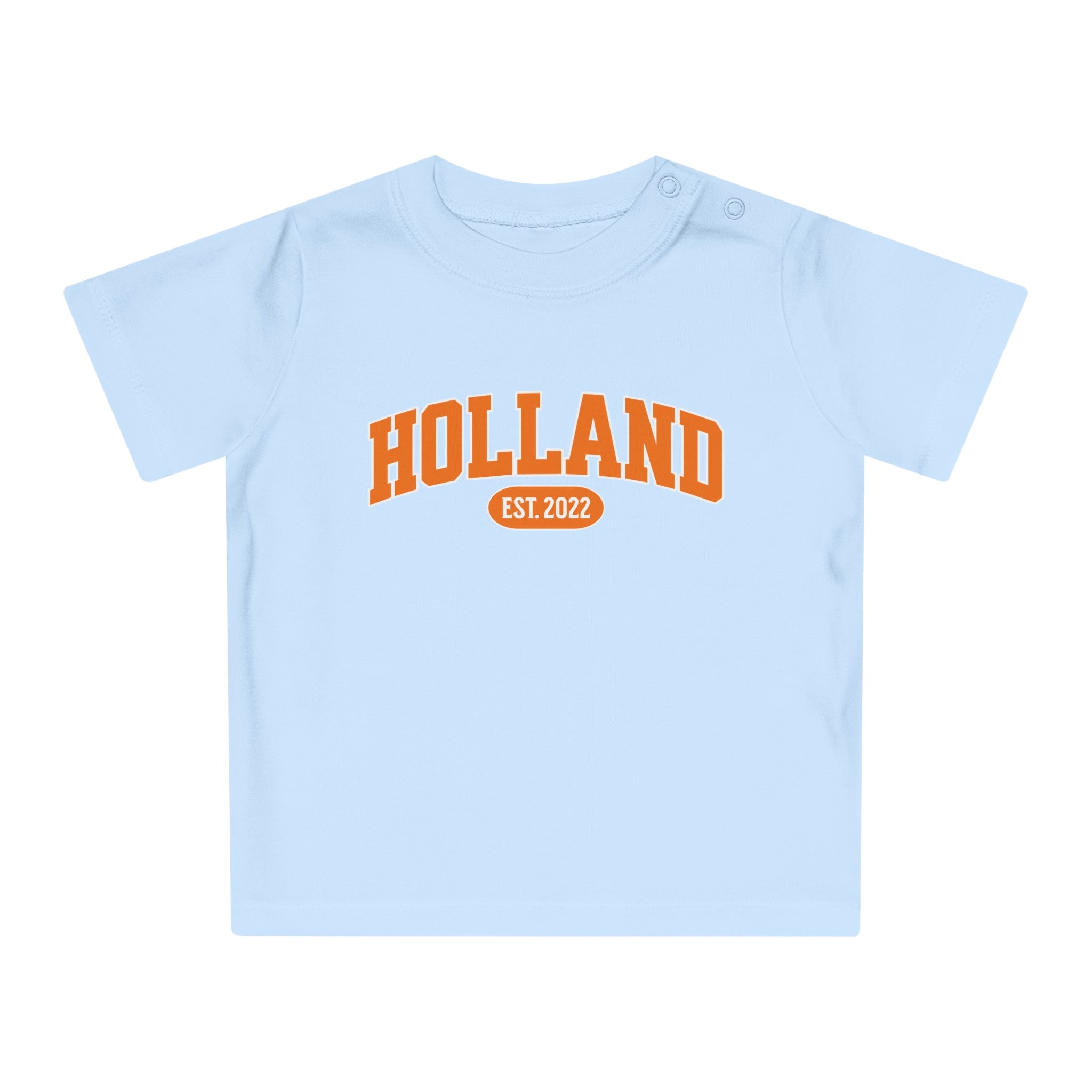 Baby T-shirt voor EK, WK en Koningsdag - Personaliseer met Naam, Jaar & Rugnummer - HOLLAND