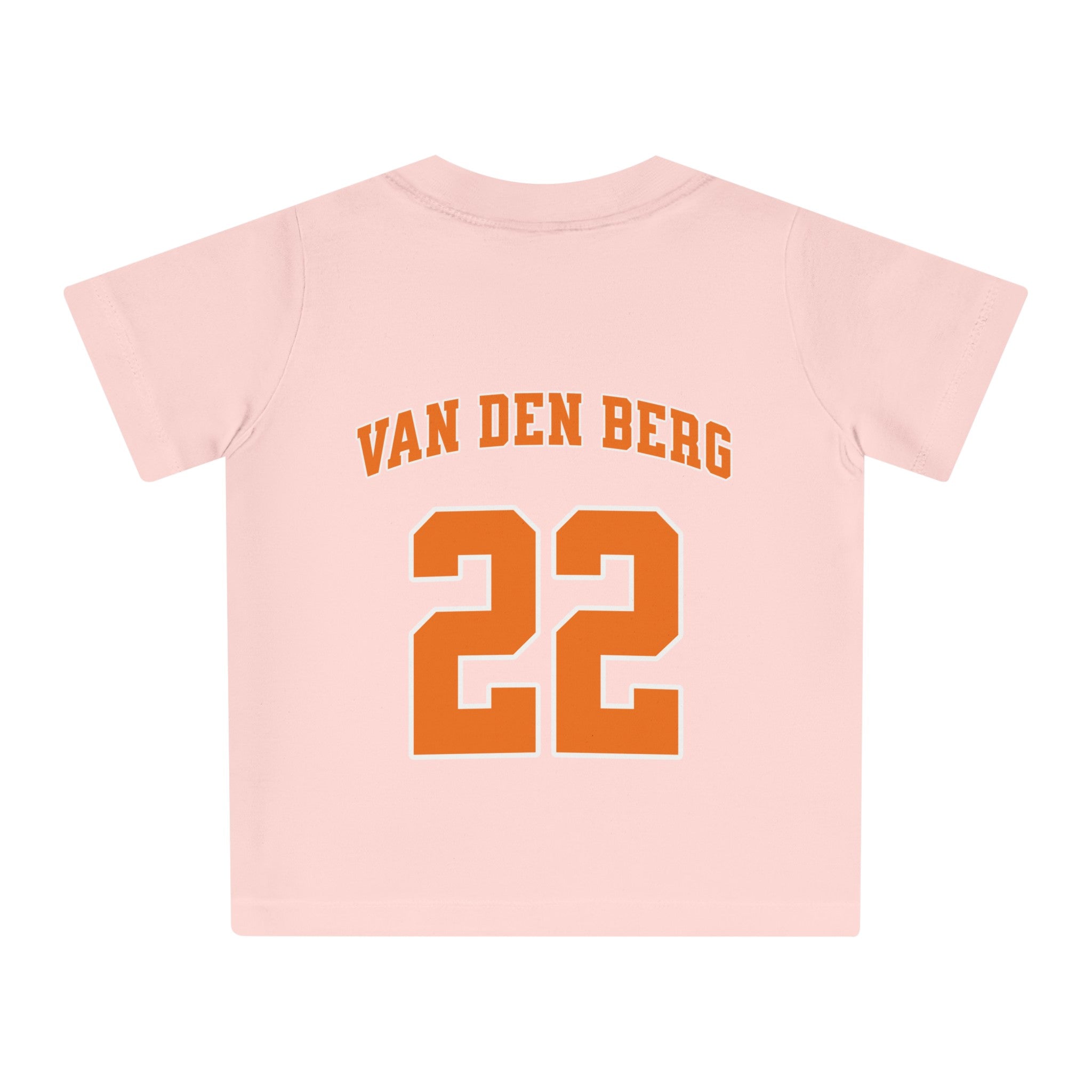 Baby T-shirt voor EK, WK en Koningsdag - Personaliseer met Naam & Rugnummer - ORANJE met Leeuw