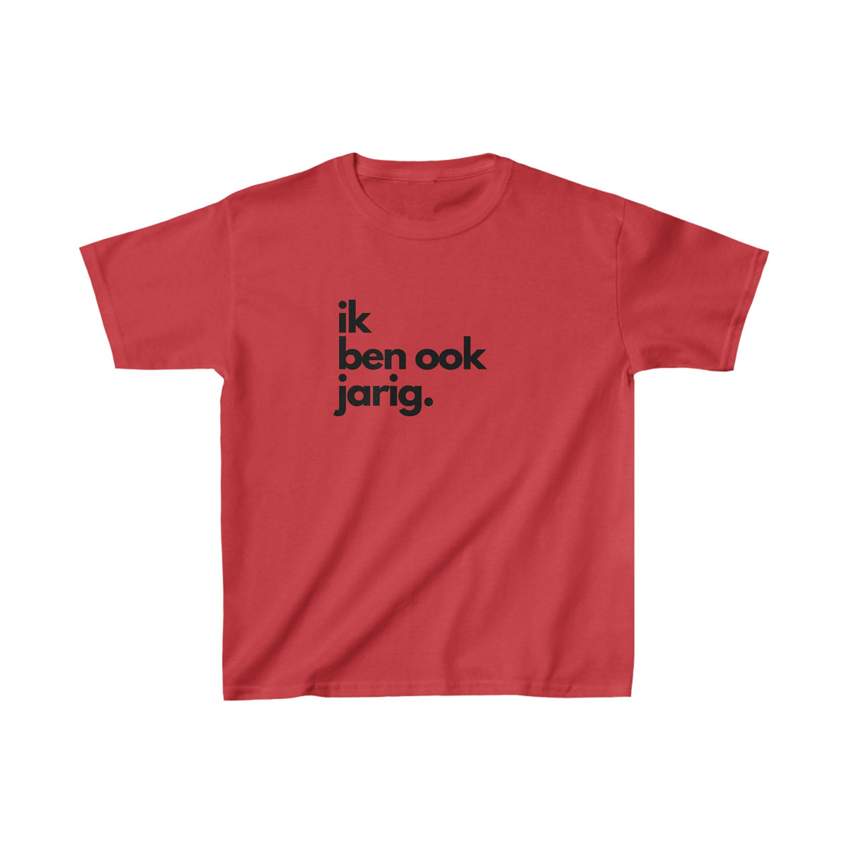 Rood kinder T-shirt met voorprint 'ik ben ook jarig.'